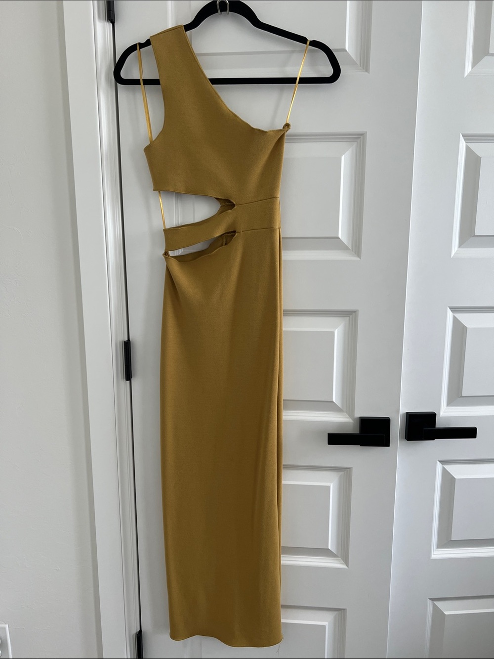 Zara One-Shoulder Cutout Maxi Dress in Mustard Yellow